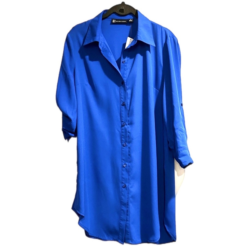 2 for $10⭐️ NWT NY & CO Tunic button down blouse bright blue size small